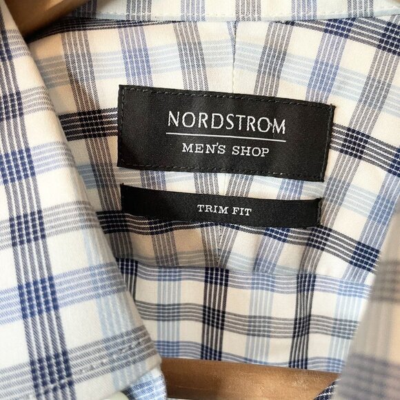 NORDSTROM Men's Shop 15 1/2 34-35 Trim Fit Button Down Shirt Wrinkle Free Plaid - Picture 4 of 6